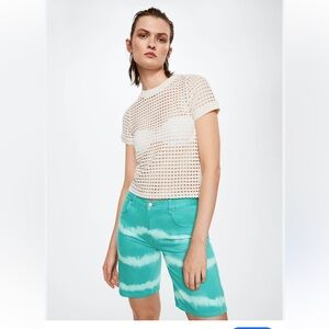 MANGO Tie-Dye Turquoise Bermuda Mid Waist Shorts Women’s Size 24 BRAND NEW
